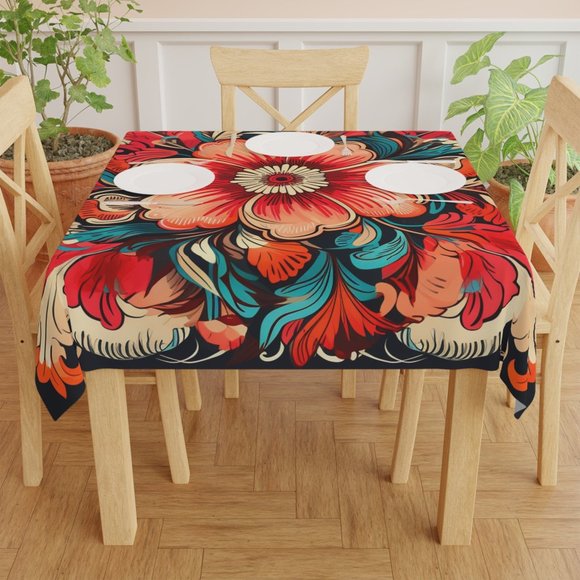 Boho Tablecloth | Vintage Tablecloth | Floral table cloth | Rectangle Square - Picture 4 of 5